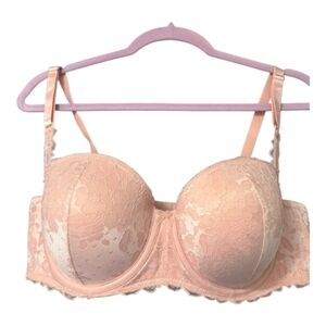 Torrid Pink Lace Microfiber Push-Up Multi-Way Bra Strapless 42C Stays In Place!